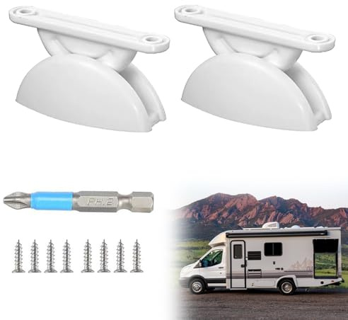 YIZWINS 2 Stück Türfeststeller Wohnwagen Türhalter, Türfeststeller Wohnmobil mit 8 Edelstahlschrauben, Weiß Türfeststeller Wohnwagen, Türhalter Türstopper für Caravan, Boot, Camping Zubehör