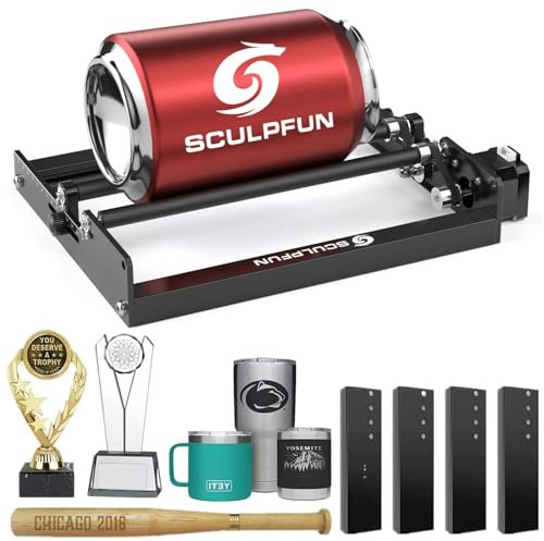 SCULPFUN Laser Rotary Roller Y Axis Rotary Roller for Laser Engraving Machines, 360° Rotation, for Laser Engraving of Cylindrical Objects, 4 Booster Frames, Supports 99% of Engraving Machines