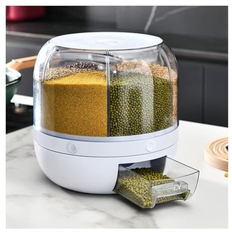 Rotating Grain Dispenser Mit 6 Unterteilungen, 360° Drehbar ， Cerealienspender Holen Sie Sich MüSli Mit Einem klick ， Cerealien Spender Geeignet FüR Die KüChe (Kapazität 10 kg)