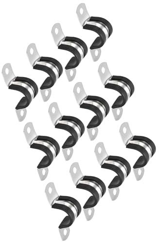 TOP-VIGOR 12Pcs 18mm(3/4) Cable Clamp, Rubber Pipe Strap Rubber Cushioned 304 Stainless Steel Hose Clamp U Shape Metal Clamp Tube Holder for Fixing Tube Pipe Wire