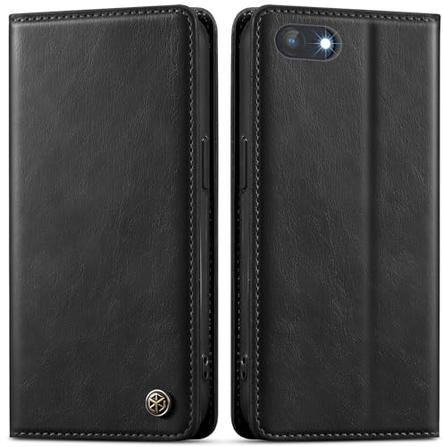 GUCASBE Handyhülle für iPhone 7/8/SE Klapphülle Hülle Leder | Premium PU Leder, 3 Kartenfächer + Geldscheinfach, Ständer, Brieftasche Flip Case, RFID Blockierung, Stoßfest, Schwarz