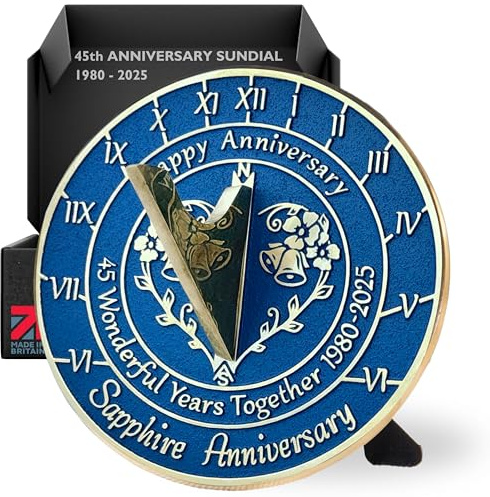 Anniversary Sundial Gift for 45th Sapphire Wedding Anniversary in 2025 - Recycled Metal Home Decor Or Garden Present Idea - Handmade in UK for Him, Her Parents Or Couples 45 Year Celebration