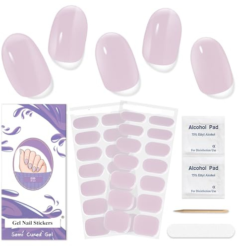 Unghie Gel Adesive UV - 28 Pcs Smalto Adesivo per Unghie Adesivi Unghie Gel Nail Stickers Full Wraps Lampada UV/LED Adesivi（Nudo）
