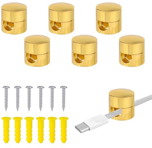 6 St Kabelanker zur Schreibtischorganisation, Aluminium-Draht-Organizer für Kabel mit Einem Maximalen Durchmesser von 7 mm Ladekabel-Management-Clips Kabelhalter aus Metall für Büro (Gold)