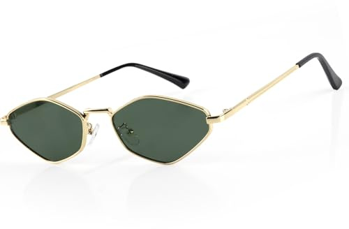MEGAVOW Retro Sonnenbrille Damen Hexagonal – Vintage Steampunk Polygon Brille mit UV400 Schutz – Mode Sechseckige Kleine Sonnenbrille für Festival, Party & Alltag