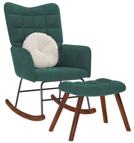 Xichuzi Schaukelstuhl mit Hocker Dunkelgrüner Samt, Schaukelsessel, Sessel Wohnzimmer, Stillsessel, Schwingsessel, Ohrensessel, Tv Sessel, Rocking Chair, Relaxsessel - 4016845