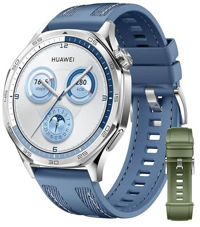 HUAWEI Watch GT 5 46mm Azul + Correa de Fluoroelastómero EasyFit 3 Verde Abeto(46mm), Deportes Alto Nivel, Seguimiento de Salud, ECG, 14 Días Duración, GPS, Llamada Bluetooth, iOS Android