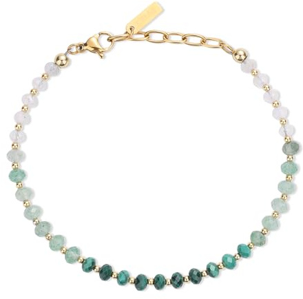 COAI Bracciale Fine da Donna con Perline di Pietre Naturali Sfaccettate, Bracciale Verde Malachite Avventurina e Pietra di Luna