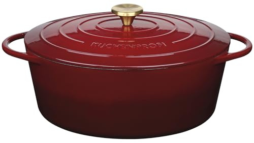 KÜCHENPROFI Gusseisen Bräter oval mit Deckel, 33 cm, emailliert, médoc | Schmortopf, für Backofen und Grillgerät, induktionsgeeignet, energieeffizient, pflegeleicht, emailliert