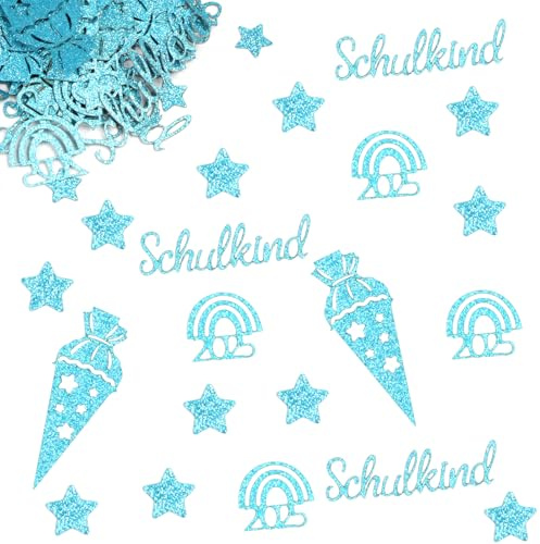 100 Stück Einschulung Deko Konfetti – Glitzer Blau 2025 School Cone Table Decoration for First Day of School, Schooleinführung Confetti for Mädchen und Jungen, 2025, Schulkind und Sternen Deko