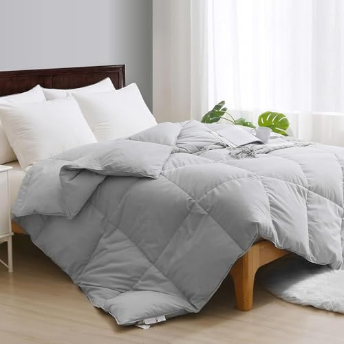 APSMILE Queen Size Feather Down Fiber Comforter - Ultra Soft All Seasons Cotton Duvet Insert Medium Warm Quilted Bed Comforter with Corner Tabs (90x90, Cloud Grey)