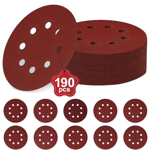 Disques Abrasifs 125mm Grain Mixte 40/60/80/100/120/180/240/320/400/600 Papier Poncer 190 Pièces 8 Trous Disque Poncage pour Ponceuse Excentrique