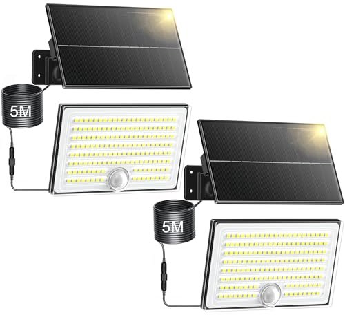 Giliwosy Luci Solari da Giardino, Faretto Led da Esterno Solare con Sensore di Movimento, Luce Solare Led Esterno con 4 Modes 8500K IP65 Impermeabile, 2 Pezzi