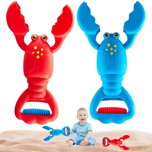 Sandbox Digger for Kids, 2PCS Safe Plastic Lobster Sand Digger Squeeze-and-Grab Beach Toys, 13.4x7.1x2.4 Flexible Sand Toys for Toddler Summer Pool.