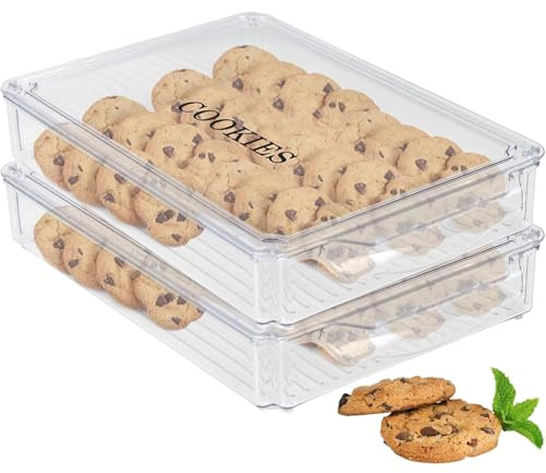 ZoeQide Porta Biscotti 2 Pezzi Plastica Trasparente Impilabile Coperchio | Contenitori per conservare i biscotti dal formato basso per dolci e snack, utili in dispensa, frigorifero o tavolo quotidiano