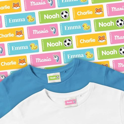 Namensaufkleber Kinder Kleidung - 20 Stück 26,5x12mm langlebig | Personalisierbare Textilaufkleber - einfach anzubringen - praktische Namens Sticker für Kinderkleidung