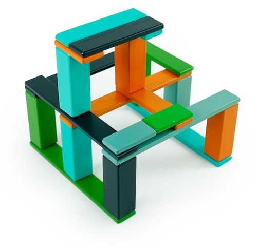 Tegu Magnetisches Entdeckerset Nelson Blau 22-teilig Magnetische Holzbausteine Holzset Holzspielzeug Bausteine für Kinder