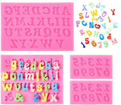 4 Pcs Silikonform Buchstaben Und Zahlen 0-9 und A-Z, für Dekoration Kuchen | Buchstaben Silikonform, Wiederverwendbare Silikon Buchstaben Form, für Keks SüßIgkeiten Diy Geburtstagsparty