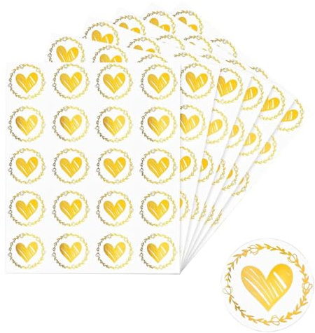 VYNZOR 120 Adesivi Sigillo con Motivo Cuore per Inviti, Adesivi Decorativi per Cerimonia, Feste, Cartoline e Confezioni Regalo, Facili da Applicare su Qualsiasi Superficie Liscia, Colore Oro