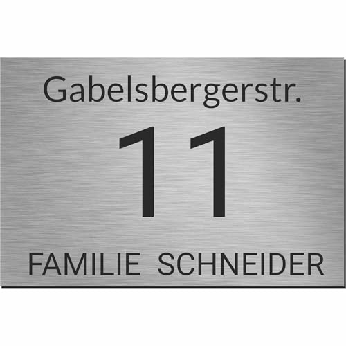 Kiwistar UG - Schilder selbst gestalten - Hausnummernschild personalisiert aus Aluverbundplatte Design 8 - ab DIN A6 - Klingelschild - UV-beständig - Briefkastenschild mit Nummer, Name & Straße
