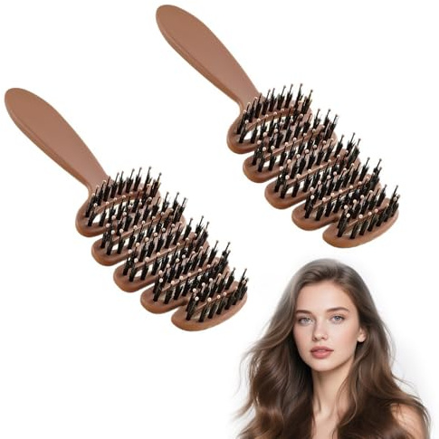 2 Stück Cithway Volumen + Bürste mit Borsten, Wildschweinborsten Bürste, Haarbürste Toupierbürste, für Volumen und Glanz, Rundhaarbürste, Stylingbürste für Frauen und Männer