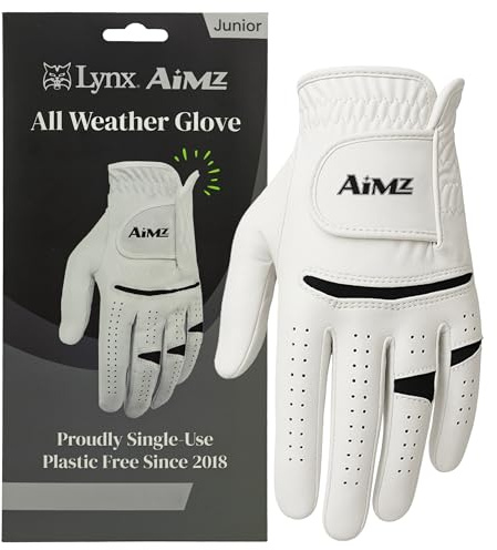 Lynx Junior Golf Glove – LEFT Hand, Small, White/Black Logo. Premium kids glove for right-handed golfers. Comfortable, durable, flexible fit. Ideal junior golfing accessory or gift.