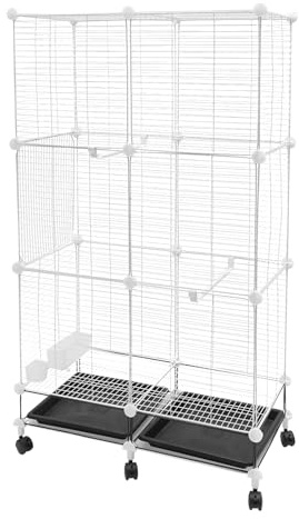 JAYEUW Vogelkäfig Voliere mit Türen 75 * 37 * 125cm Großer Vogelvoliere aus Eisen Schmutzwanneneinsatz Universalrad 6 Rollen Weiß