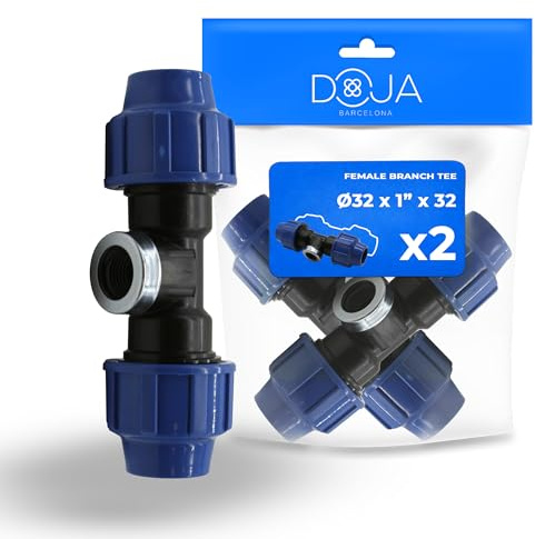 DOJA Barcelona Raccordo a T per Tubi PE Femmina per MDPE - 32x1x32 - Pack 2 - Tee Idraulica a Compressione per Tubo Acqua - Connettore Rapido, Robusto, Installazione Semplice e Collegamento Sicuro