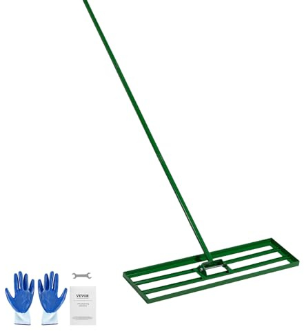 VEVOR Rastrillo Nivelador de Césped 910 x 250 mm, Rastrillo de Nivelación de Césped, Mango Largo de 1981 mm, Guantes Incluidos, Acero y Aleación Aluminio, Herramienta para Jardín Campo de Golf, Verde