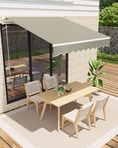 GarveeLife Store à Bras articulé 350 x 250 cm, UV40+ et imperméable, avec manivelle et Support Mural, Longueur + Angle réglable, Stores pour terrasse et Balcon, Protection Solaire, de Balcon