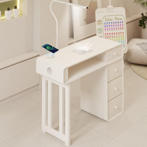Maniküretisch mit Staubsammler, LED-Licht, kabelloses Laden, ergonomisches Design, Stauraum für Salons und Schönheitsstudios