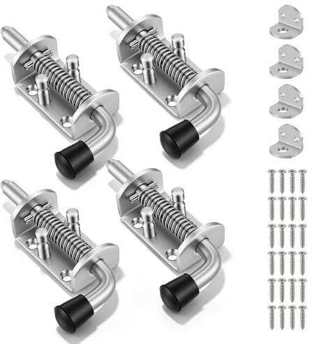 VeftBltrem Lot de 4 loquets à ressort robustes en acier inoxydable pour portes, fenêtres, abris de jardin, salle de bain, toilettes, chambre à coucher - Montage facile - 4 x 13,5 cm