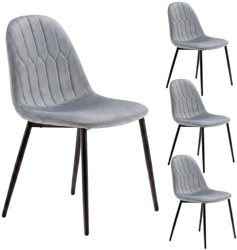 YOUDENOVA Esszimmerstühle 4er-Set, Samtbezug, Geeignet für Wohn Esszimmer und Küchen, Ergonomische Stühle mit Rückenlehne, stabile Metallbeine, 150 kg Tragkraft, Grau