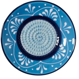 Rallador con cepillo para Ajo, frutos secos, tomate, queso de Cerámica con Diseño de Lagartos y Flores, 12 cm, Estilo Mediterráneo, Multicolor (azul)