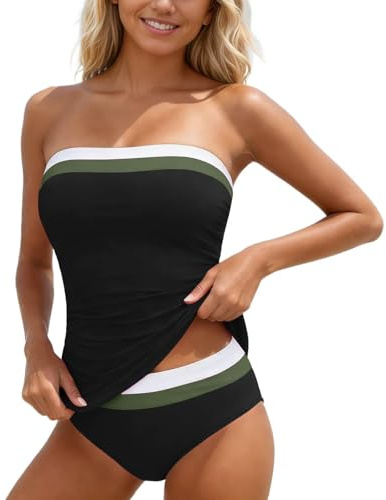 Maillot De Bain Femme Maillot De Bain Une Pièce Élégant pour Femme Gainant Et Push Up Couleur Unie Tankini Haut Bandeau Sexy Et Short De Bains Deux Pièces Taille Haute