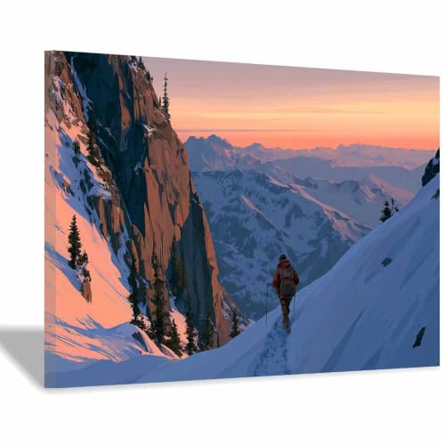 DMZPKZB Naturlig canvas väggdekoration vandringsvyer i bergen solnedgång landskapsaffisch kontor sovrum badrum vardagsrum heminredning (flerfärgad-60 x 90 cm inramad