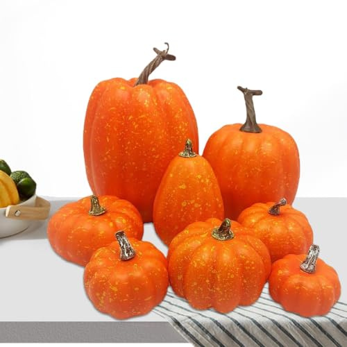 Konstgjorda höstpumpor 8 stycken gör-det-själv konst lanthus höst skörd pumpor | Realistisk gör-det-själv lantlig stil för höst- och halloweendekoration, Thanksgiving, utsmyckning och