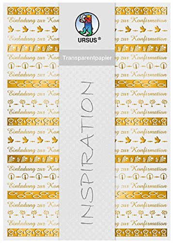 Ursus 76624601 - Transparentpapier, Bordüren, Konfirmation, DIN A4, 115 g/qm, 5 Blatt, Vorderseite mit Heißfolie in gold veredelt, mit Banderole