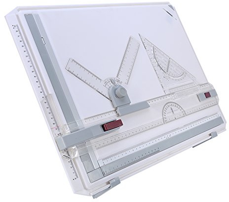 Drawing Board Set A3 Drafting Table Multifunctional College School Ergonomic Drawing Board Tool Set with 2 Parallel Motion Rulers and 2 Adjustable Corner Clips Measuring System Angle 510mm x 365mm