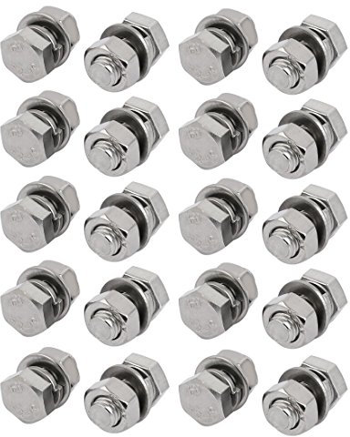 sourcing map 20 Set M8x20mm vis Tête Hex acier Inox 304 Kit Assortiment Écrou rondelle