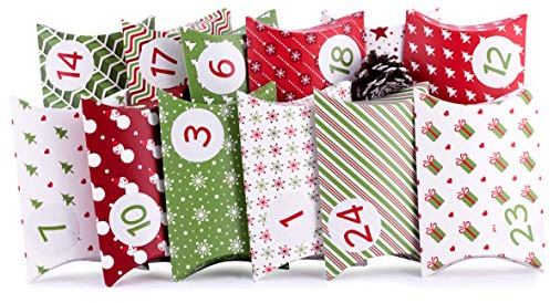 Adventskalender zum Befüllen Pillow Green 24 Geschenkboxen Schachteln Weihnachten, Weihnachtskalender DIY Bastelset inkl. Adventszahlen Aufkleber von pajoma®