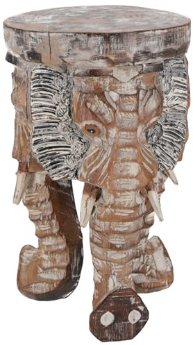 GURU SHOP Blumenhocker, Dreibeiniger Beistelltisch, Dekoobjekt, 30 cm | Handgeschnitzter Hocker in Elefantenkopf-Form, ideal für Pflanzen, liebevolle Handarbeit, einzigartiges Dekoobjekt.