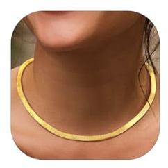 FindChic Schlangenkette Gold Damen Choker Kette 5mm vergoldet Snake Necklace 41cm einfache Stahlhalskette Halsband Schmuckset für Valentinstag Weihnachten Geburtstag Party
