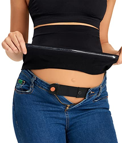 KUNINDOME Combination of Maternity Shirts Extenders and Pants Waist Extenders, Seamless Maternity Belly Band, Black, Medium