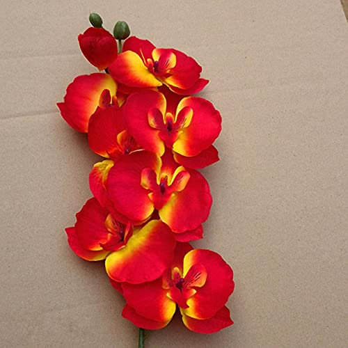 Künstliche Seide Weiße Orchidee Blumen Hochwertige Schmetterlingsmotte Gefälschte Blume für Hochzeit Home Festival Dekoration-rot gelb