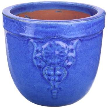 Steinzeug-Blumentopf/Pflanzkübel Blumenemblem Blau 32x28cm frostfest