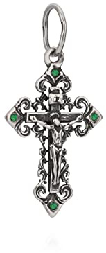 NKlaus 925 Croce d'argento sterling zirconia verde Crocifisso ortodosso ciondolo battesimo 11091