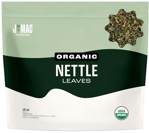 J MAC BOTANICALS Organic Nettle Leaf Herbal Tea - 16 oz (200+ Cups) Certified USDA Organic, Dried stinging nettle tea, 1 Pound Bulk Bag, Urtica dioica