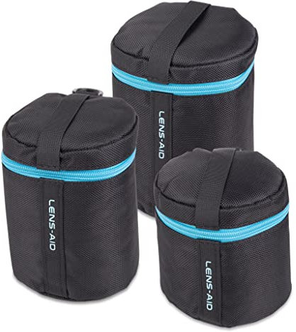 LENS-AID Objektivtasche dick gepolstert: Objektiv-Schutzhülle mit Reißverschluss und Gürtelschnalle