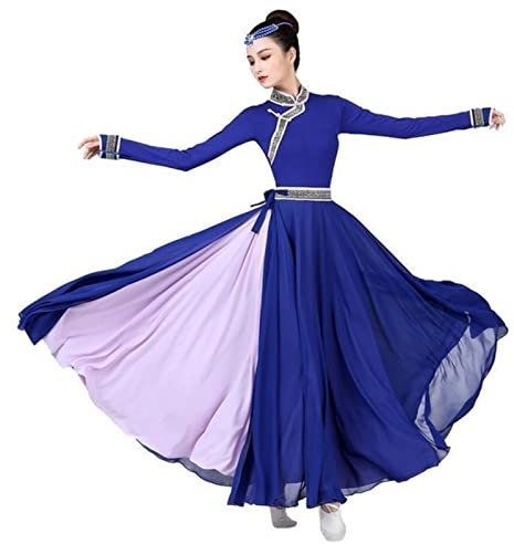 MOOCO MORNING Vestido de porcelana china azul y blanco, disfraz de baile mongol, disfraz de minoría femenina, moderno tazón con palillos, trajes de baile